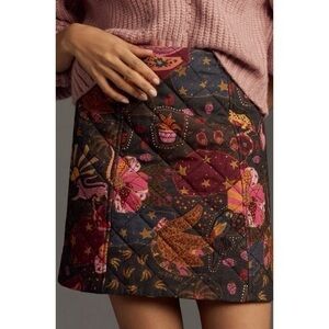 Farm Rio Anthropologie Animal Celestial Floral Print Quilted Boho Mini Skirt NWT